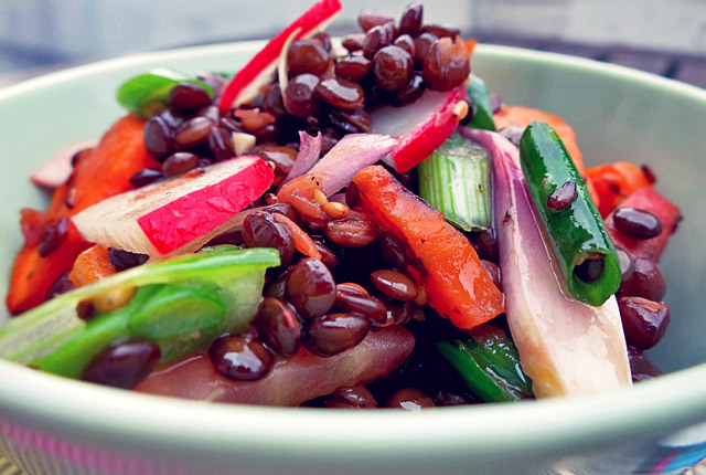 Beluga Linsensalat mit Radieschen als Segel-Tapa