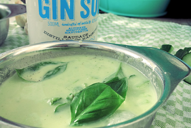 Gurkensuppe blitzschenll mit Gin Sul im Cockpit