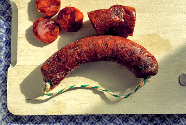 fettige Paparikawurst für Mejillones a las hierbas