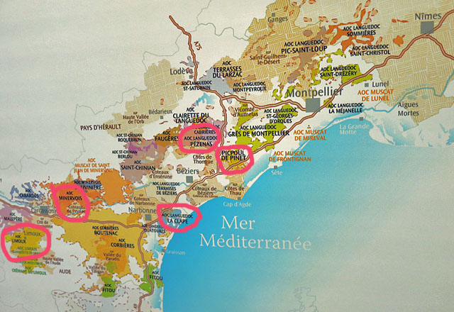 Die AOC Karte aus dem Languedoc Effilee Event