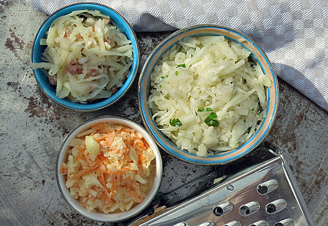 Die See kocht: Krautsalat drei Varianten, vegan, bayerisch und Coleslaw