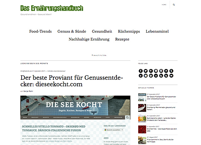 Die See kocht im Ernährungshandbuch