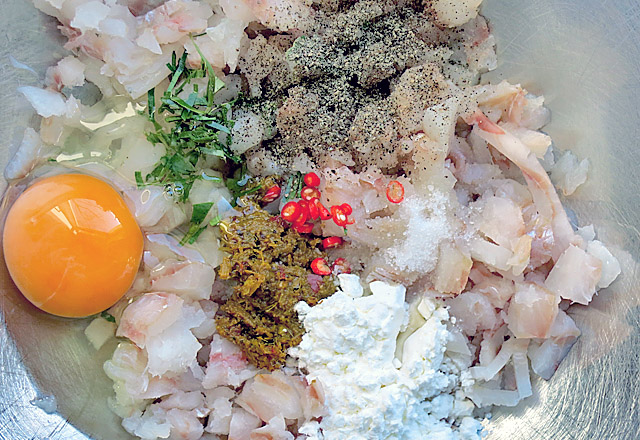 Daenisch Thailaendische Fischküchlein alle Zutaten