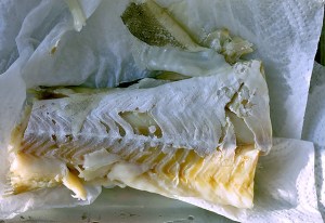 Bacalcau gekocht Haut abgezogen