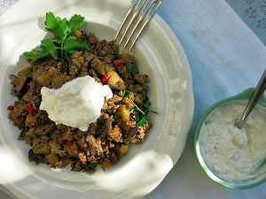 Hack Auberginen Pfanne mit Schafskäse