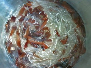 Glasnudeln und Pilze kochen