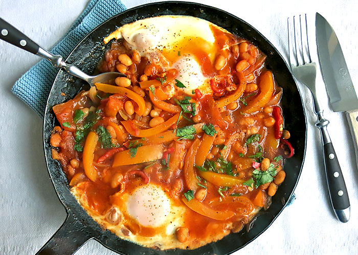 Servierfertig Shakshuka Pfanne Baked Beans