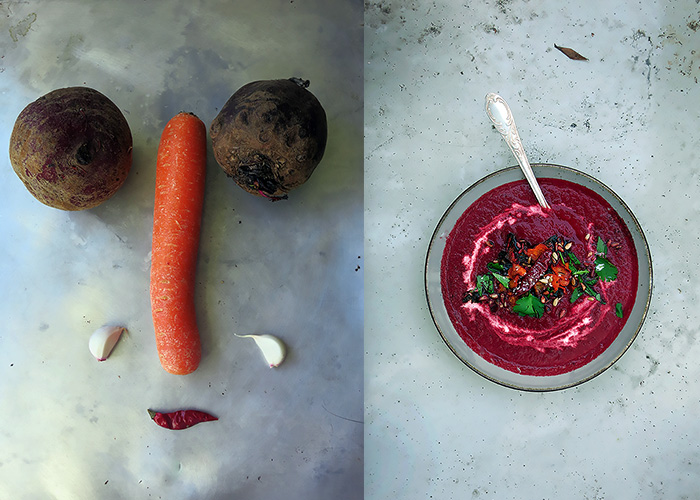 Rote Bete Gesicht und Teller