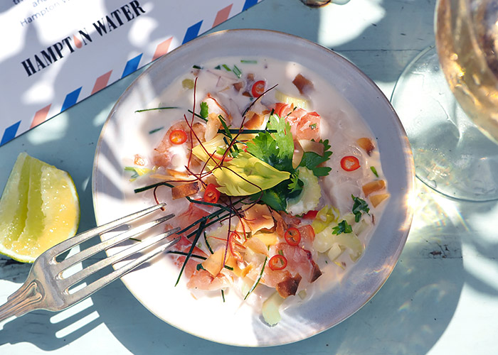 Die See kocht kaltes Kokos Garnelen Ceviche